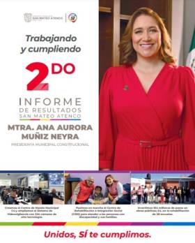 Este lunes, rinde Ana Muñiz Neyra su Segundo Informe como Presidenta de San Mateo Atenco