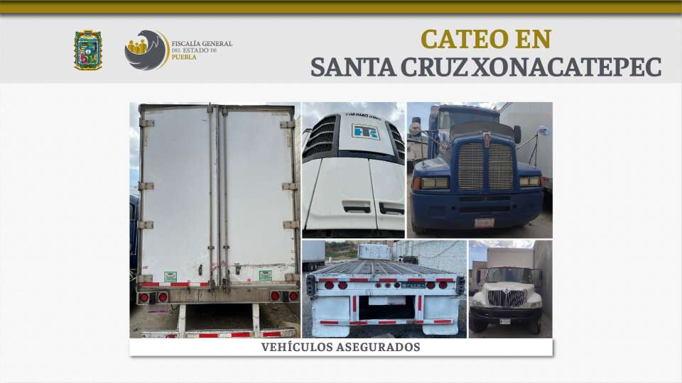 FGE Puebla recuperó 5 unidades de carga, una robada con toneladas de carne.