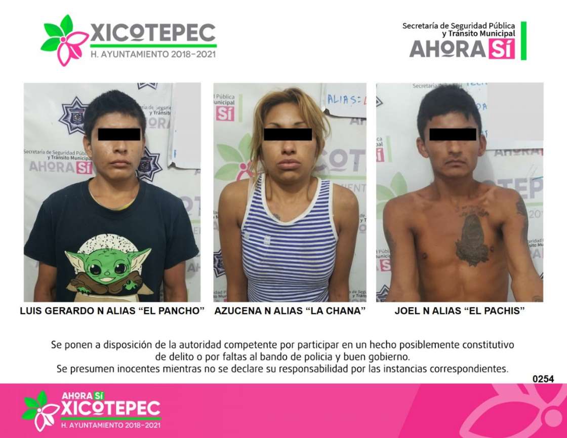 Detiene policía municipal de Xicotepec a tres sujetos por robo de herramientas.
