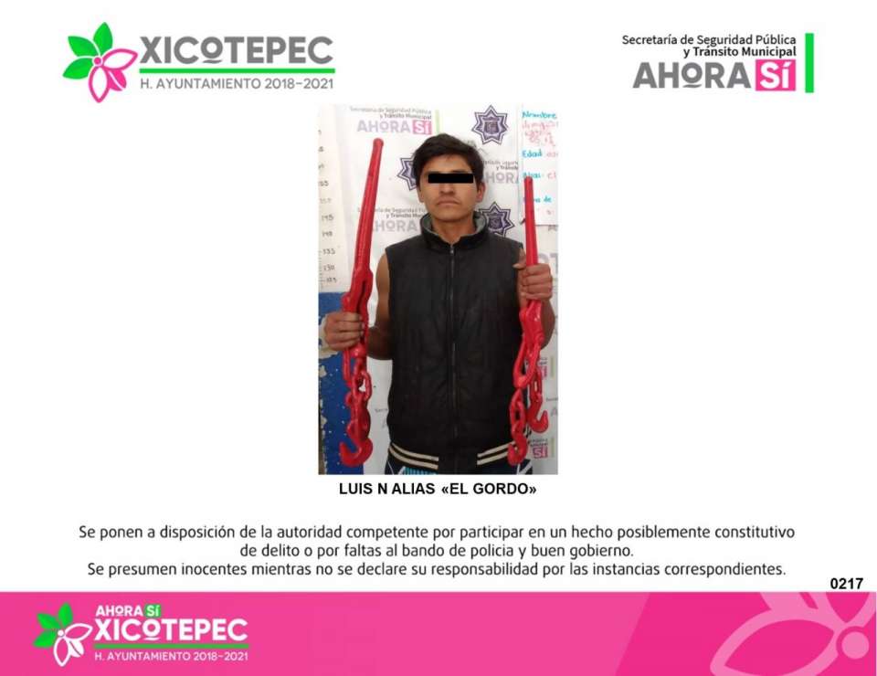 SSPTM de Xicotepec asegura a presunto ladrón de casa habitación.