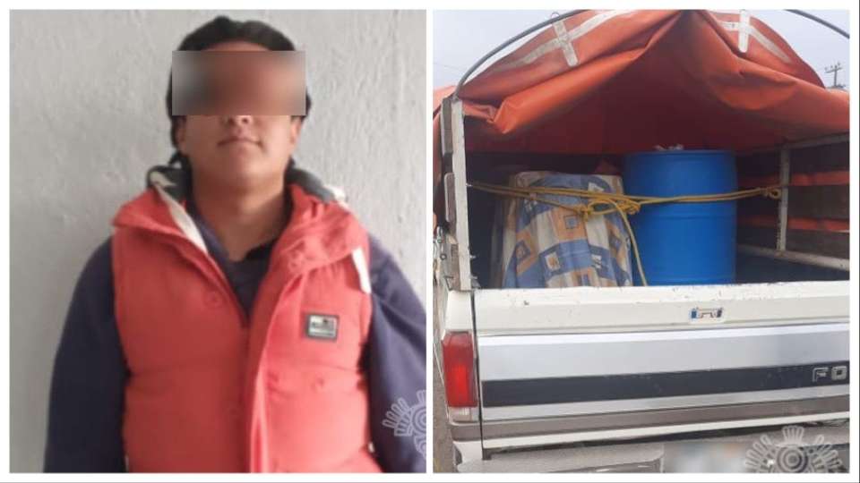 Detienen policías estatales a sujeto en Chignahuapan por presunta posesión ilegal de combustible