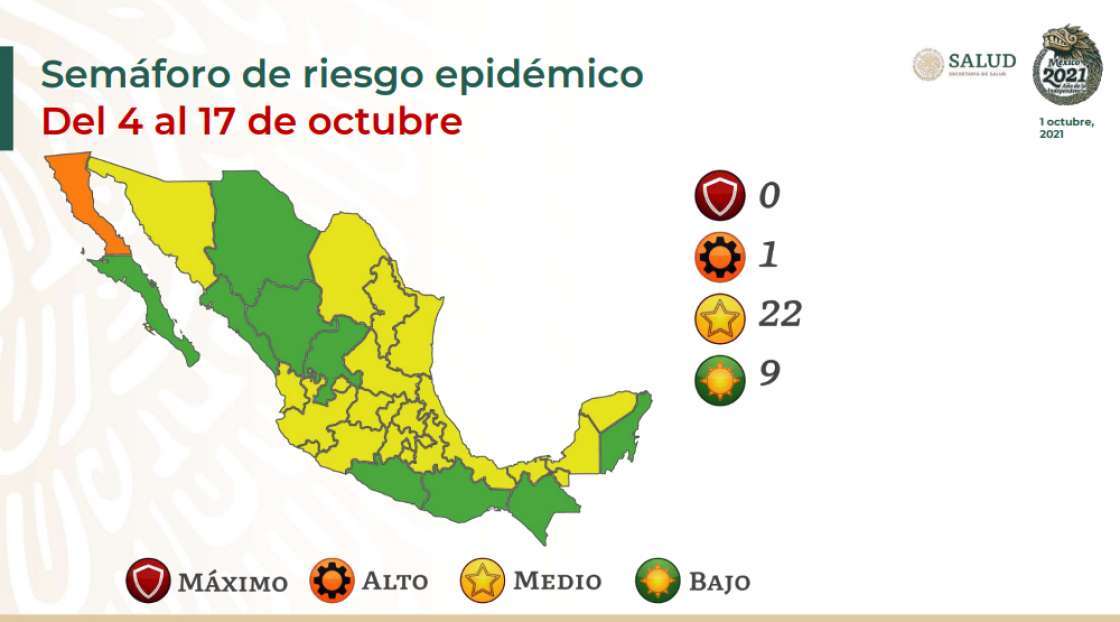 Solo una entidad mexicana se encuentra en color naranja en el semáforo epidemiológico