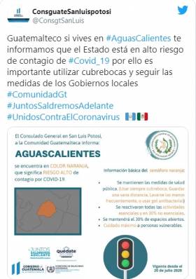 Guatemala advierte sobre el riesgo que representa estar en Aguascalientes por el COVID-19